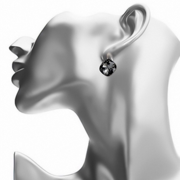 Gray Austrian Crystal Silver Lever Back Earrings - Picture 8 of 8